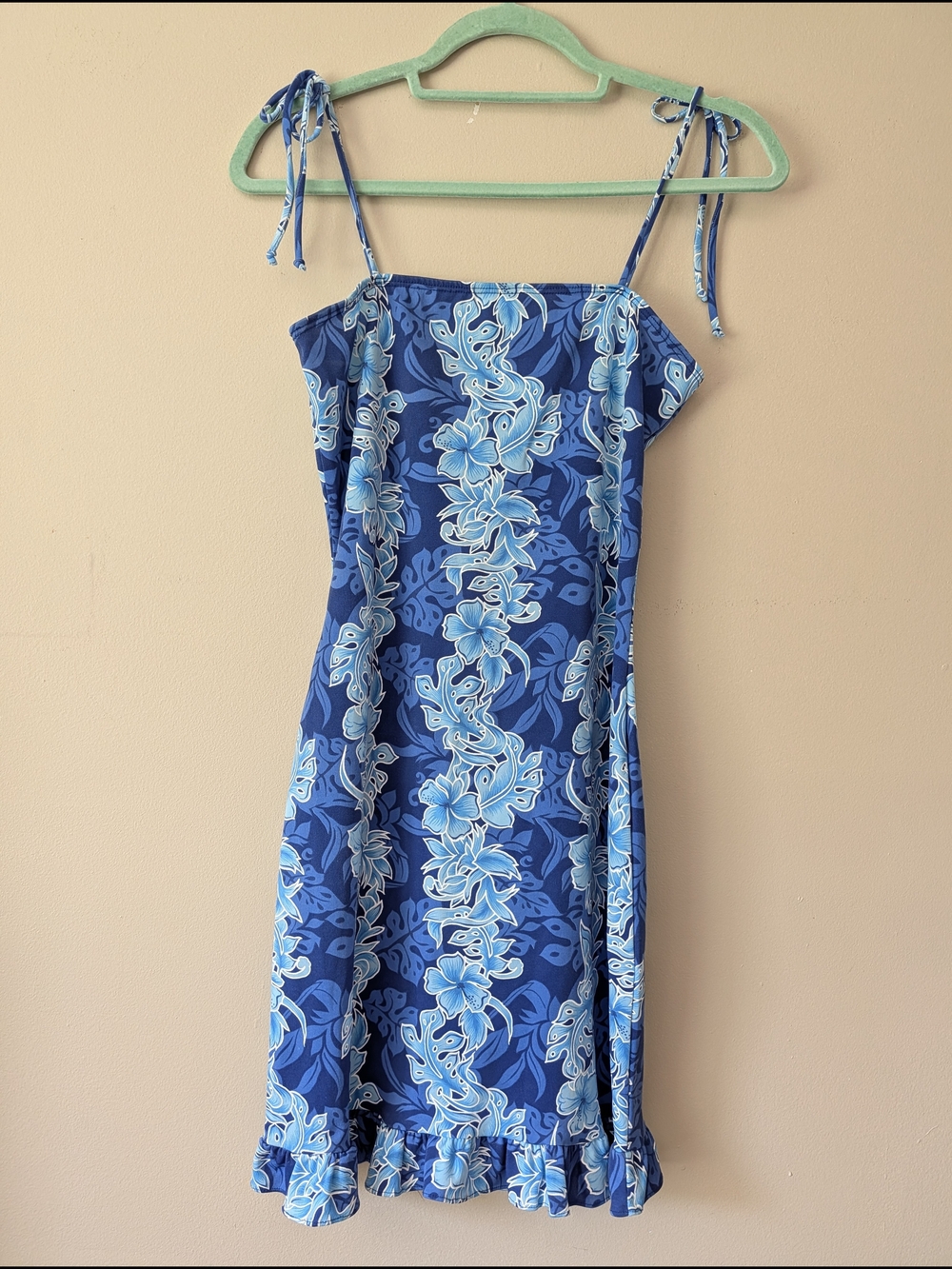 Y2k Rocket Candy Blue Floral Hawaiian Tie-Strap Sundress Size Small